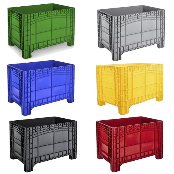 In 6 Farben erhältlich - Großbehälter 1200 x800 x 800 mm, Volumen 535 Liter, 4 Füße, stapelbar - Material PE.