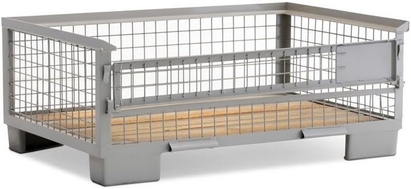 HEMMDAL Industrie-Gitterbox mit halb abklappbarer Längswand