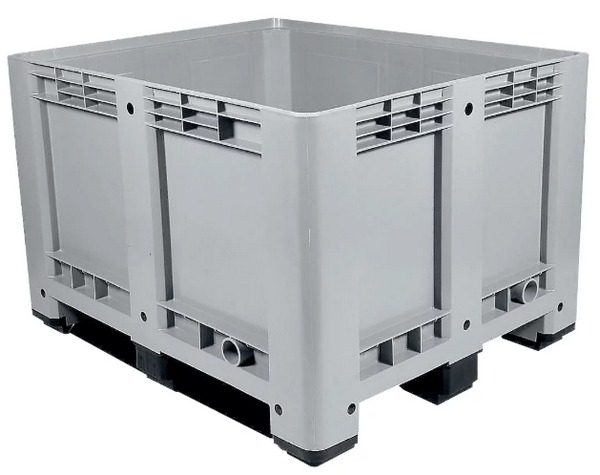 Industriebox L 1200 x B 1000 x H 780 mm Euronorm, Volumen 610 l,  mit 3 Kufen  , Polyethylen, lebensmittelecht, von 40° C bis +60° C temperaturbeständig.