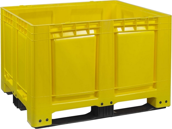 Logiplast Palettenbox LxBxH 1200 x 1000 x 790 mm, geschlossen, lebensmittelecht, mit 3 Kufen, Farbe gelb.