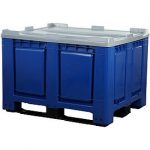 Logiplast Palettenbox mit Deckel LxBxH: 1200 x 1000 x 790 mm geschlossen mit 3 Kufen in blau, Deckel grau. Lebensmittelecht und für Tiefkühlung bis - 40 °C geeignet.