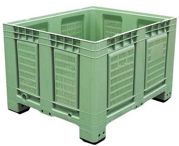 Palettenbehälter Big Box FP-FBO1210, 680 l, B 1200 x T 1000 x H 790 mm, perforiert, hellgrün, 4 Füße, bis 450 kg