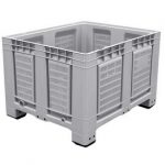 Palettenbehälter Big Box FP-FBO1210, 680 l, B 1200 x T 1000 x H 790 mm, perforiert, silbergrau, 4 Füße, bis 450 kg