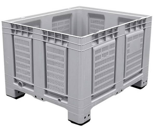 Palettenbehälter Big Box FP-FBO1210, 680 l, B 1200 x T 1000 x H 790 mm, perforiert, silbergrau, 4 Füße, bis 450 kg