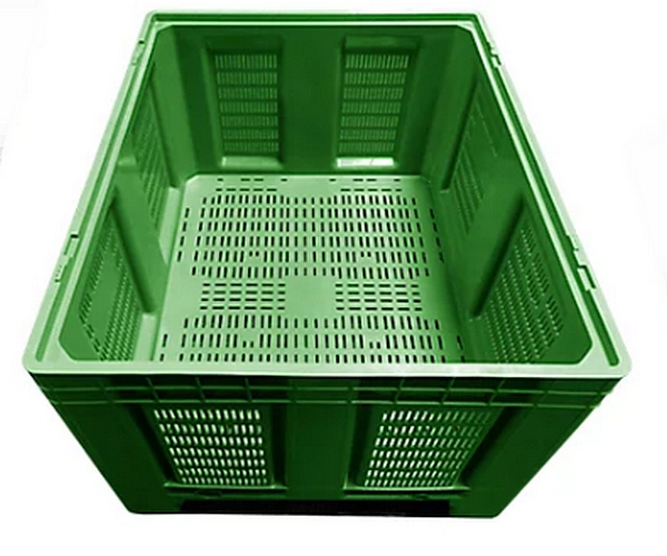 Palettenbehälter Big Box FP-FBO1210K, 680 l, B 1200 x T 1000 x H 790 mm, perforiert, hellgrün, 3 Kufen, bis 450 kg