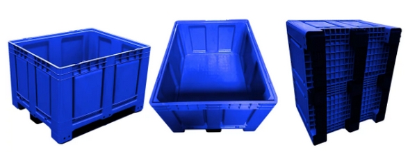 Palettenbox Big Box 680 l, B 1200 x T 1000 x H 790 mm, lebensmittelecht geschlossen, mit 3 Kufen, blau