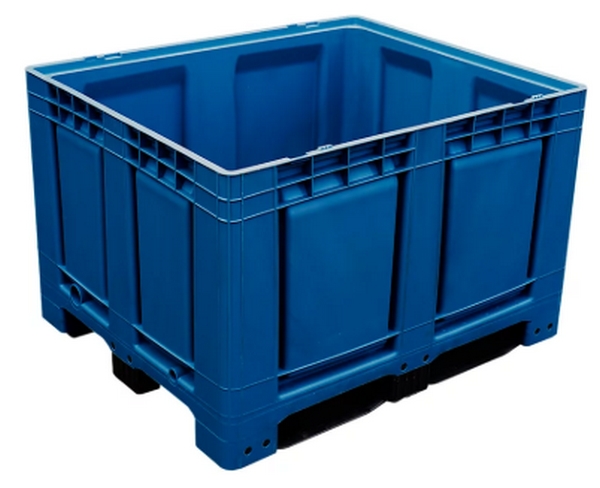 Palettenbox Big Box 680 l, B 1200 x T 1000 x H 790 mm, lebensmittelecht geschlossen, mit 3 Kufen, blau