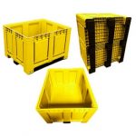 Palettenbox Big Box 680 l, B 1200 x T 1000 x H 790 mm, lebensmittelecht geschlossen, mit 3 Kufen, gelb.