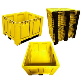 Palettenbox Big Box 680 l, 120x100x790 cm, 3 Kufen, gelb – ab 332,01 €