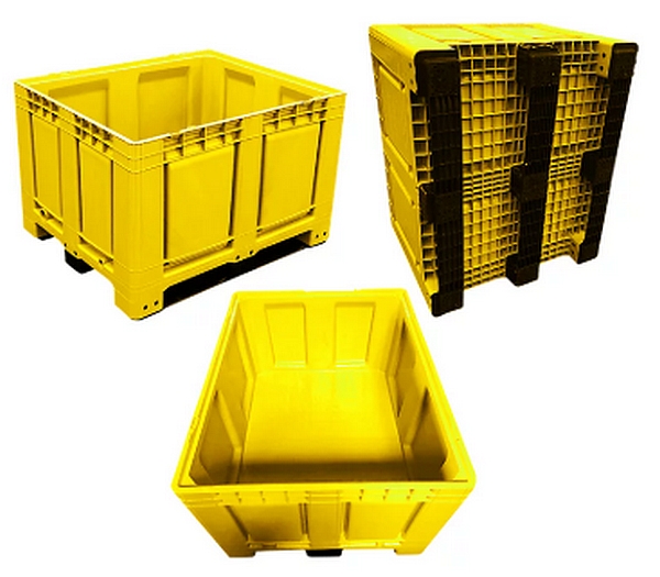 Palettenbox Big Box 680 l, B 1200 x T 1000 x H 790 mm, lebensmittelecht geschlossen, mit 3 Kufen, gelb.