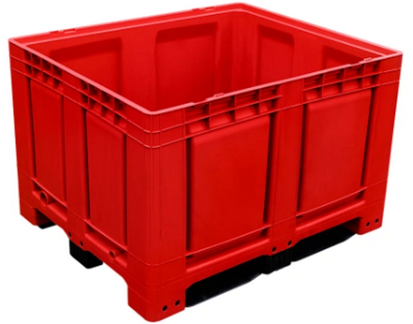 Palettenbox Big Box 680 l, B 1200 x T 1000 x H 790 mm, lebensmittelecht geschlossen, mit 3 Kufen, rot.