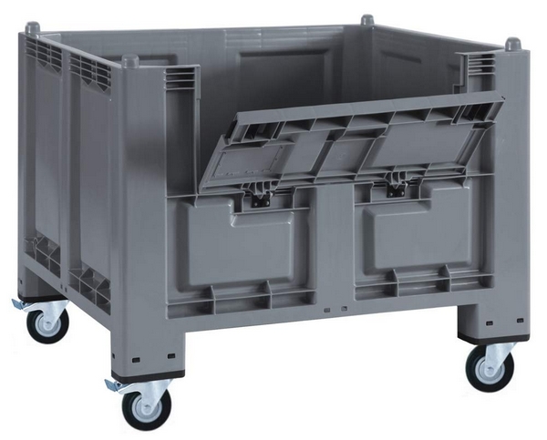 BRB Palettenbox mit Kommissionierklappe, 4 Rollen / 2 Rollen mit Bremse, LxBxH 1200x800x1000 mm