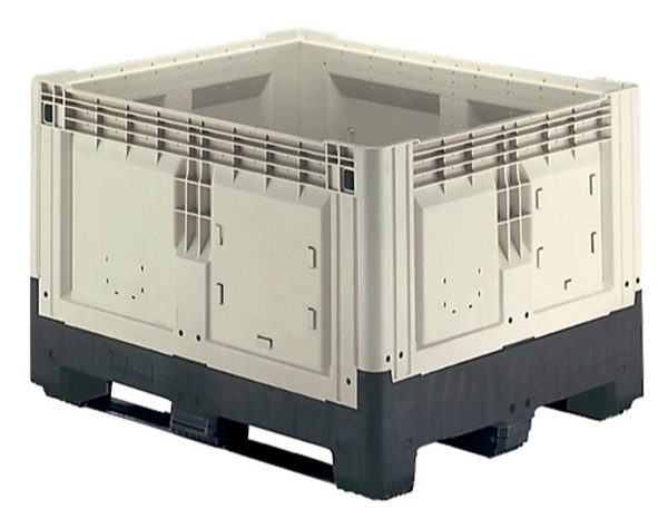 Palettenbox mit Kufen, klappbar, 720 Liter, L 1200 x B 1000 x H 805 mm, lebensmittelecht.