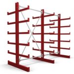 STIER Kragarmregal doppelseitig - 2 Felder mit 5 Ebenen 2600x2000x500mm feuerrot, angeschweißte Kragarme mit Abrollsicherung, Fuß kann als 6. Lagerebene verwendet werden.