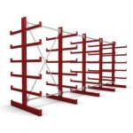 STIER Kragarmregal doppelseitig - 4 Felder mit 5 Ebenen 5200x2000x500/1150mm feuerrot, angeschweißte Kragarme mit Abrollsicherung, Fuß kann als 6. Lagerebene verwendet werden.