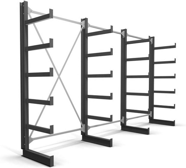 STIER Kragarmregal, einseitig, 3 Felder mit 5 Ebenen, BxHxT 3900x2000x500mm, Regalsystem mit 5 gleich langen Kragarmen, Tragkraft pro Kragarm 200kg, Lagersystem mit stabiler Bodenverankerung. 