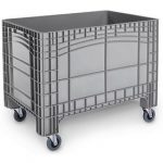 Transport-und Stapelbehälter Noah, ohne Deckel, Boden & Wände geschlossen, Volumen 535 l, Traglast bis 300 kg, Lenk- & Bockrollen, B 1200 x T 800 x H 950 mm, lebensmittelechtes Polyethylen, grau.