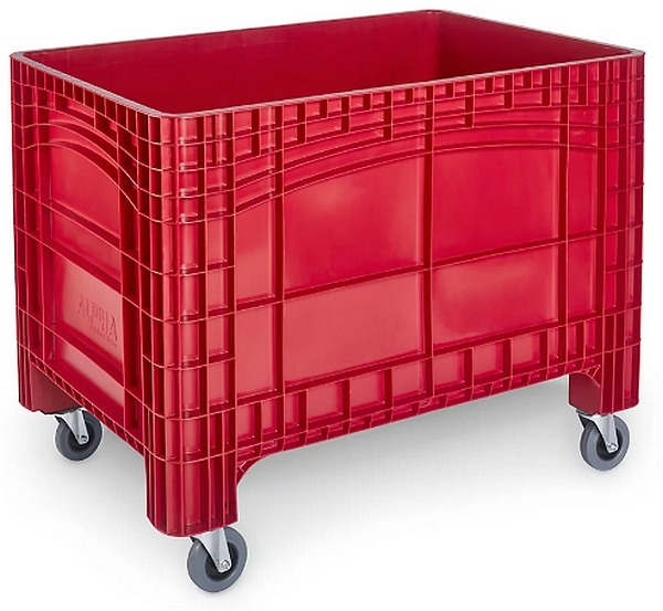 Transport-und Stapelbehälter Noah, Volumen 535 l, Traglast bis 300 kg, B 1200 x T 800 x H 950 mm, lebensmittelechtes Polyethylen, Lenk- & Bockrollen, rot.