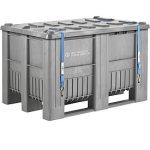 kaiserkraft Gefahrgut-Palettenbox, UN-Zulassung nach 4H2, Rammschutz, Inkl. Deckel und Spanngurte, 1200 x 800 x 740 mm, 470 Liter, grau.