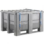 kaiserkraft Gefahrgut-Palettenbox, UN-Zulassung nach 4H2, Rammschutz, Inkl. Deckel und Spanngurte, 1200 x 1000 x 740 mm, 610 Liter, grau.