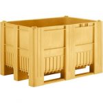 kaiserkraft Palettenbox 1200 x 800 x 760 mm, Volumen 470 Liter, lebensmittelecht, Einstückig-gespritzte HDPE-Konstruktion, 3 Kufen,gelb