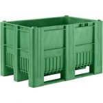 kaiserkraft Palettenbox 1200 x 800 x 760 mm, Volumen 470 Liter, lebensmittelecht, Einstückig-gespritzte HDPE-Konstruktion, 3 Kufen, grün.