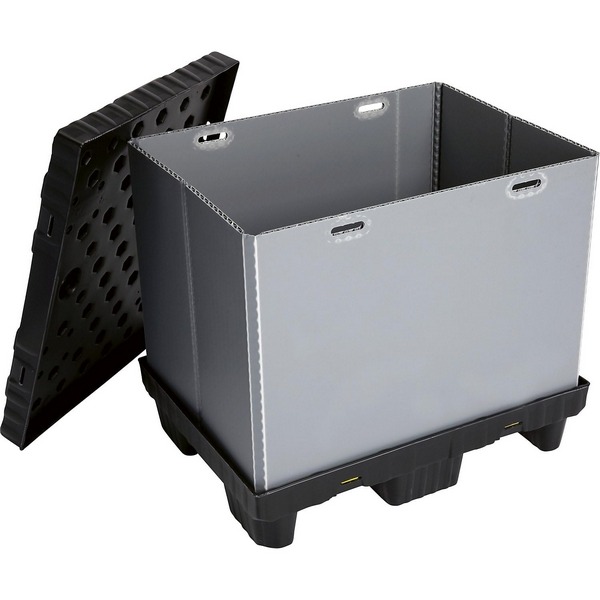 Faltbare Palettenbox aus PP, mit verriegelbarem Deckel,  LxBxH 80 x 60 x 70 cm, 215 Liter,