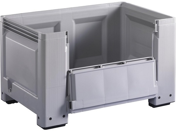 kaiserkraft Großbehälter 120 x 80 x 76 cm, Inhalt 535 Liter, Ausführung 4 Füße + 1 Seitenklappe auf der Längsseite. Gewicht 35 kg.