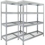 2er-Set Rivet Schwerlastregal mit Stahlgitter-Boden 180x120x45cm(HxBxT), 250 kg pro Boden, verzinkt, Stecksystem, schneller Aufbau ohne Werkzeug.