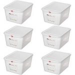 6x Gastronorm-Behälter GN 1/2 mit Deckel, 12,5 Liter, für kalte und heiße Lebensmittel. Lebensmittelbehälter in Gastronomiequalität. Mit Farbcodiersystem für leichtes Erkennen des Inhaltes (Fisch, Geflügel, Obst, Fleisch).