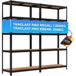 ALL Premium - Set mit 2 Schwerlastregalen 180x90x40 cm mit 5 Böden -Traglast 1250 kg je Regal.