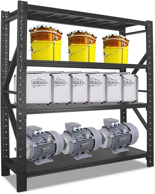 Stahl Schwerlastregal 200x200x50cm (HxLxB), 4 Böden, Industriequalität, schwarz