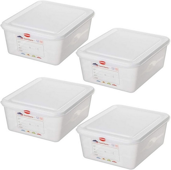 BRB Spar-Set 4x GN-Vorratsdose / Frischhaltebox mit Deckel, Gastronomiequalität, GN1/1, LxBxH 530x325x150 mm, Inhalt 21 Liter, Polypropylen (PP). 