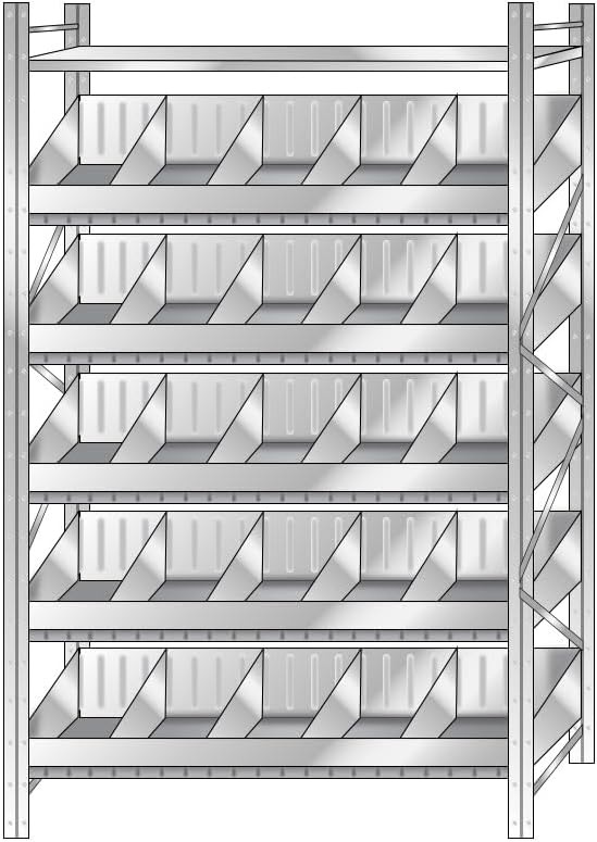 BRB Schüttgutregal 5 Ebenen, 20 Schüttfächer, 3 Fachböden, BxTxH 1590x525x3000 mm, glanzverzinkt.