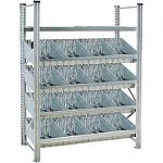 BRB Schüttgutregal verzinkt mit 16 Abteilen, HxBxT 2000x1290x525 mm, 4 Ebenen, Fachtrennbleche der 16 Schüttfächer sind flexibel umsteckbar.