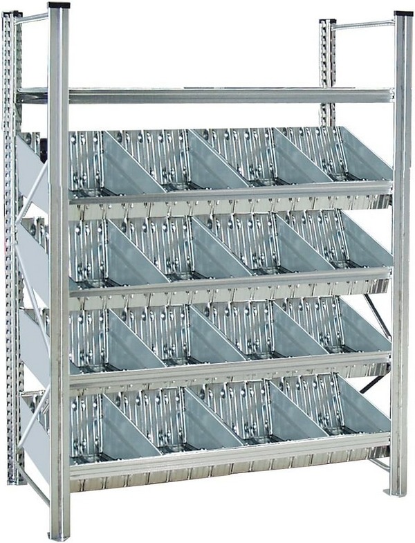 BRB Schüttgutregal verzinkt mit 16 Abteilen, HxBxT 2000x1290x525 mm, 4 Ebenen, Fachtrennbleche der 16 Schüttfächer sind flexibel umsteckbar. BRB Schüttgutregal verzinkt mit 16 Abteilen, HxBxT 2000x1290x525 mm, 4 Ebenen, Fachtrennbleche der 16 Schüttfächer sind flexibel umsteckbar.