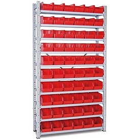 Steckregal mit 60 Sichtkästen LxBxH 235x145x125 mm, rot – ab 499,- €