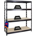 PROREGAL Profi Schwerlastregal Rhino BREIT schwarz - HxBxT 180x160x60cm - Fachlast 500kg - 4 Spanplatten-Ebenen.