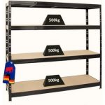 PROREGAL Profi Schwerlastregal Rhino BREIT schwarz - HxBxT 180x200x60cm - Fachlast 500kg - 4 Spanplatten-Ebenen.