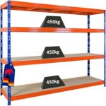 PROREGAL Profi Schwerlastregal Rhino EXTRA BREIT XL blau/orange - HxBxT 180x240x60cm - Fachlast 450kg - 4 Spanplatten-Ebenen.