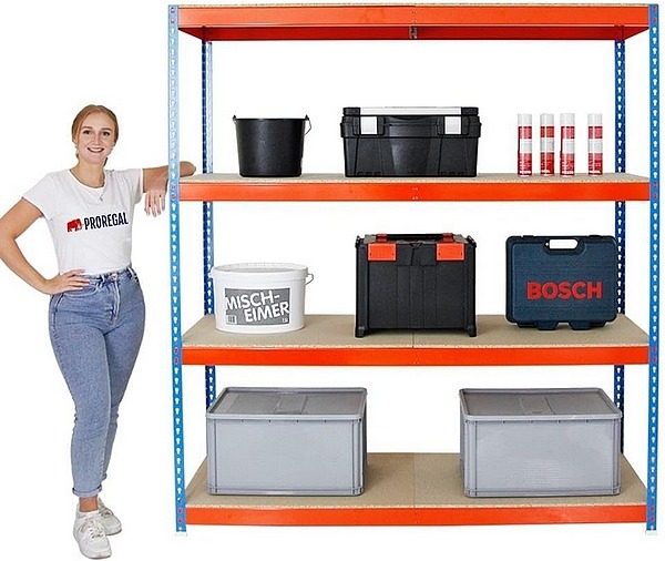 PROREGAL Schwerlastregal Wood Beast Four  - 4 Fachböden in der Höhe verstellbar - HxBxT 200x150x60cm- Fachlast 600 kg.