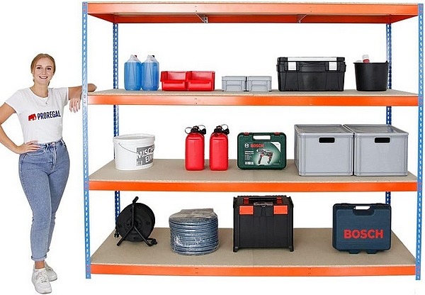 PROREGAL Schwerlastregal Wood Beast Four  - 4 Fachböden in der Höhe verstellbar - HxBxT 200x240x90cm - Fachlast 400 kg.