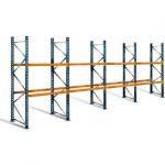 Palettenregal mit 3 Ebenen, 4 m Höhe, 11,2 m Breite - Ideal zur Lagerung von palettierter Ware, Flachpaletten oder Gitterboxen - für 36 Europaletten à 500 kg.