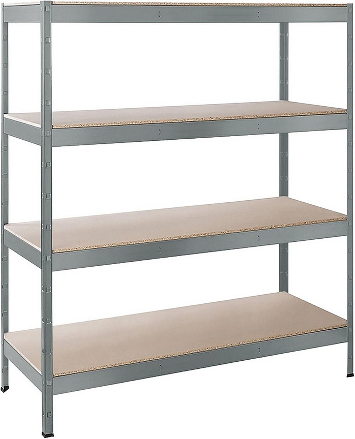 SCHULTE Regalwelt Schwerlastregal XL mit 4 Holzböden, Traglast pro Ebene 250 kg, 180x140x50 cm (HxBxT), verzinkt.