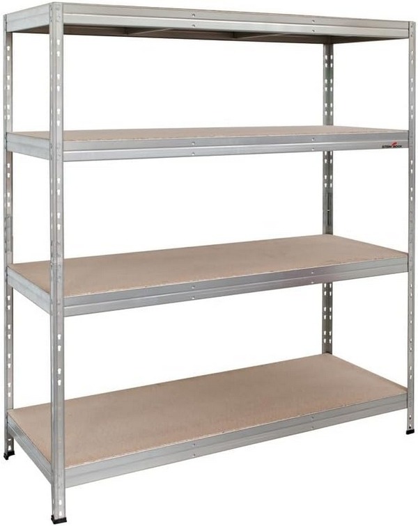 Steinbock Schwerlastregal - HxBxT 180 x 160 x 60 cm - verzinkt - 1.000 kg Tragkraft - Steckregal mit 4 Böden - 250 kg Fachlast - Made in EU - Werkstattregal aus verzinktem Stahl - Metallregal 