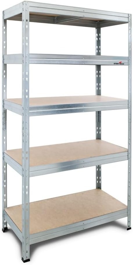 Steinbock Schwerlastregal - HxBxT 180 x 90 x 45 cm - verzinkt - 1.250 kg Tragkraft - Steckregal mit 5 Böden - 250 kg Fachlast - Made in EU - Werkstattregal aus verzinktem Stahl - stabiles Metallregal 