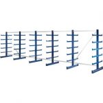 eurokraft zweiseitiges Kragarmregal mit identischer Kragarm-Länge, BxTxH 6750 x 1200 x 2000 mm, 6 Ebenen inkl. Fußebene. Fußebene ungebrenzt belastbar.