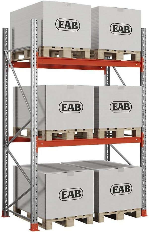 kaiserkraft Palettenregal Space, Platz für bis zu 6 Europaletten, verzinkt/orange, HxBxT 2500 x 2030 x 1100 mm,  Fachlast 2000 kg, 3 Ebenen inkl. Bodenebene.