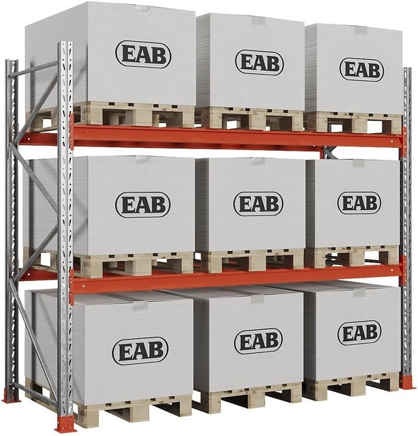 kaiserkraft Palettenregal Space, Platz für bis zu 9 Europaletten, verzinkt/orange, HxBxT 2500 x 2930 x 1100 mm,  Fachlast 2250 kg, 3 Ebenen inkl. Bodenebene.