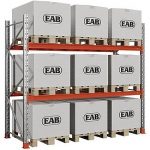 kaiserkraft Palettenregal Space, Fachlast 3000 kg, 3 Ebenen inkl. Bodenebene, Platz für bis zu 6 Europaletten, verzinkt/orange, HxBxT 2500 x 2930 x 1100 mm.